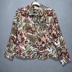 Studio Works Womens Multi Animal Print Button Front Jacket M Statement Artsy